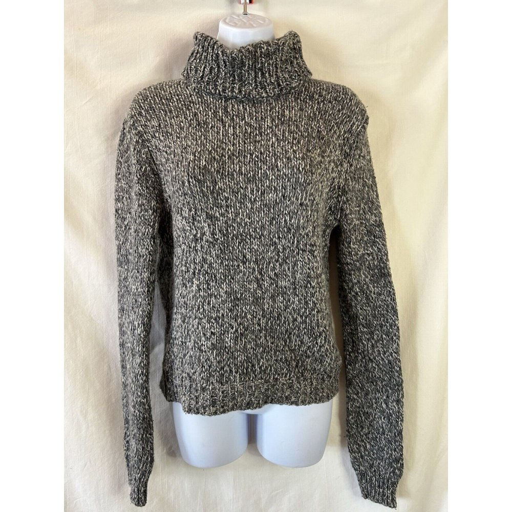 SO Kohls Brand Silk Wool Blend Turtle Neck Sweater Gray Cream Color Warm Medium